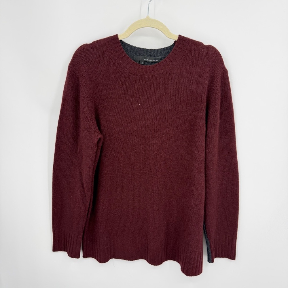 360 cashmere burgundy crew neck 100% cashmere red gray‎ cream sz L
